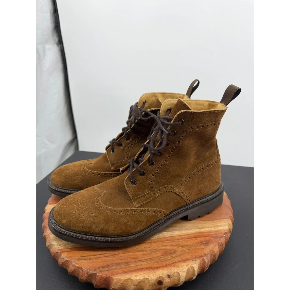 J.Crew Wingtip Brogue Boots Mens 9.5 Brown Suede Lug Sole 72864